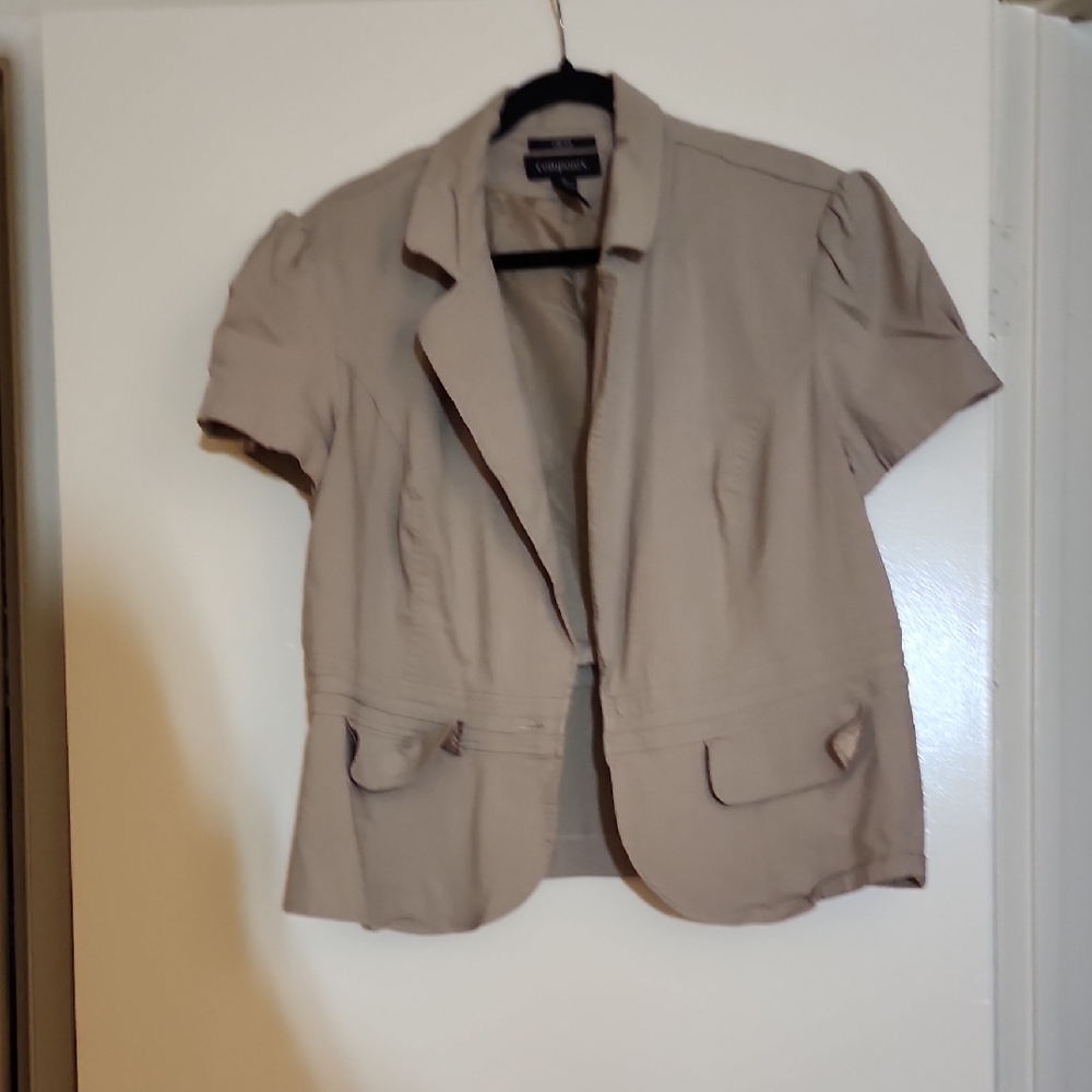Lands' End Women's Beige Short Sleeve Blazer